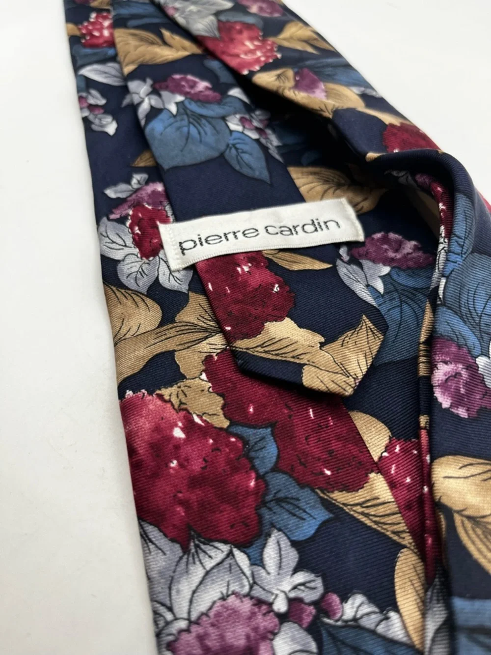 Men's Pierre Cardin Navy Tie with Berry Pattern